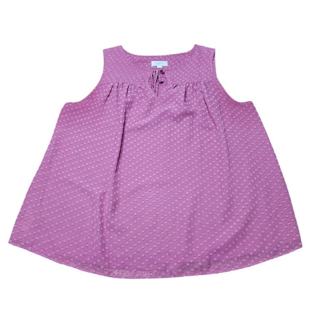 LOFT Outlet Womens Large Mauve Purple Swiss Dot Sleeveless Tie Neck Blouse 778